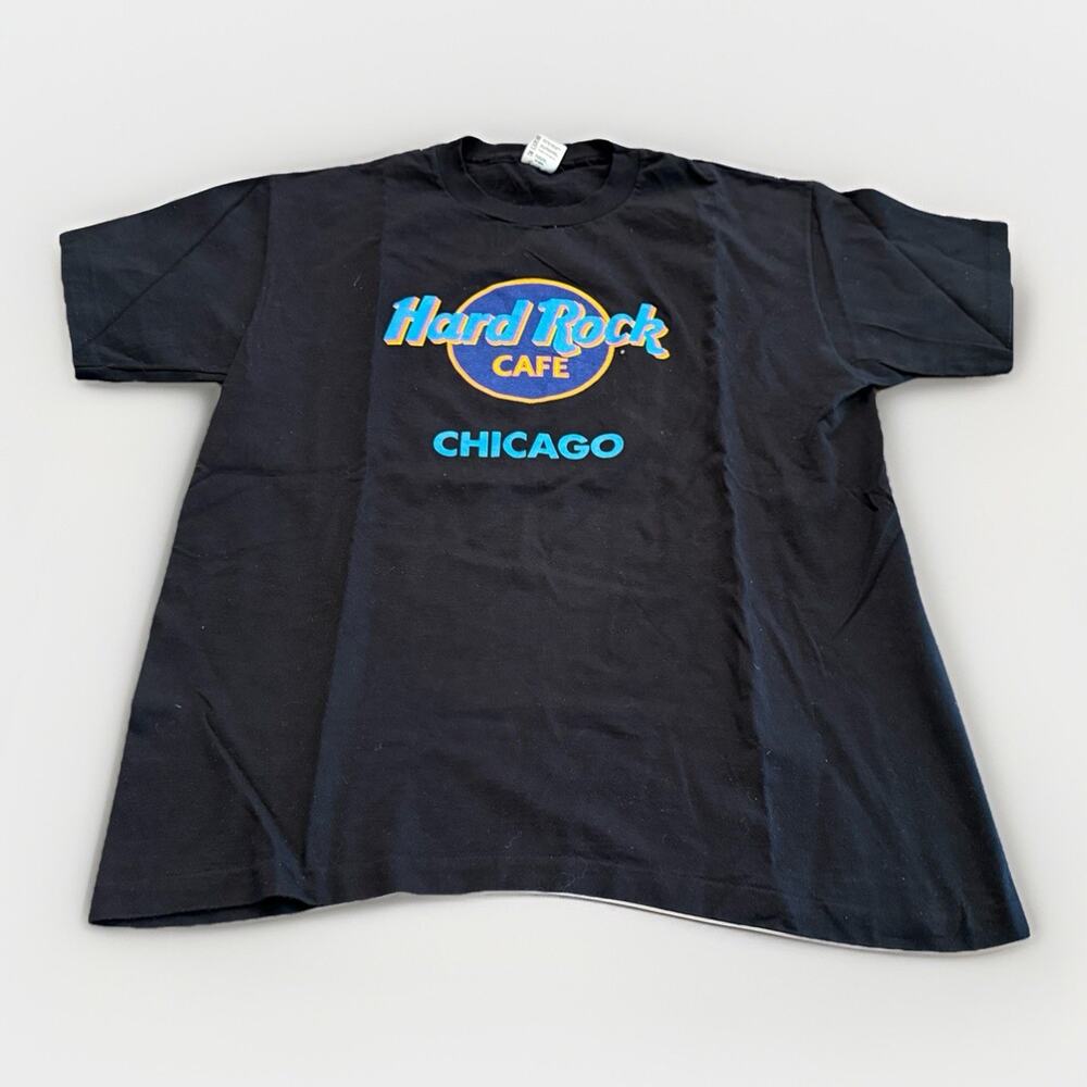 Vintage 90s Hard Rock Cafe Chicago Mens Black Shirt Sleeve T-Shirt Size XL USA